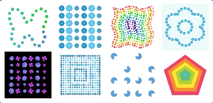 The figure shows eight example images created in the Order & Complexity Toolbox for Aesthetics.