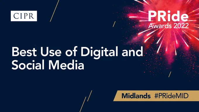 CIPR and PRide Awards logo. Best Use of Digital and Social Media. Midlands Region.