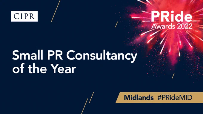 CIPR and PRide Awards logo. Small PR Consultancy of the Year. Midlands Region.