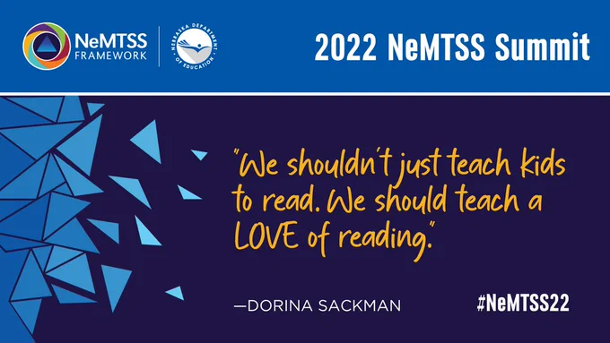Quotation from Dorian Sackman: "We shouldn't just teach kids to read. We should teach a LOVE of reading.