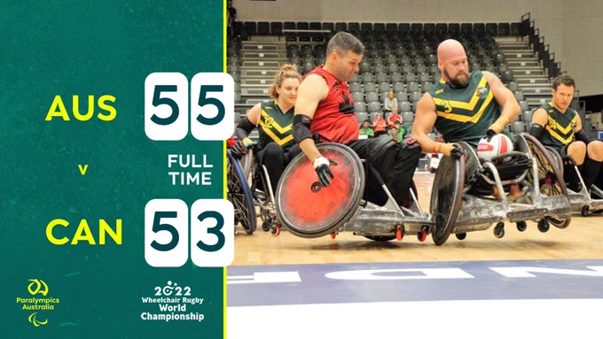 Australian Steelers Wheelchair rugby player Ryley Batt in action against Canada. The score was 55-53.