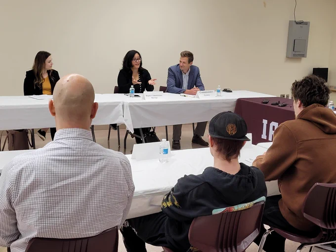 Deputy Commissioner Stephanie Burrage speaking during the roundtable panel at Irondale High School. 