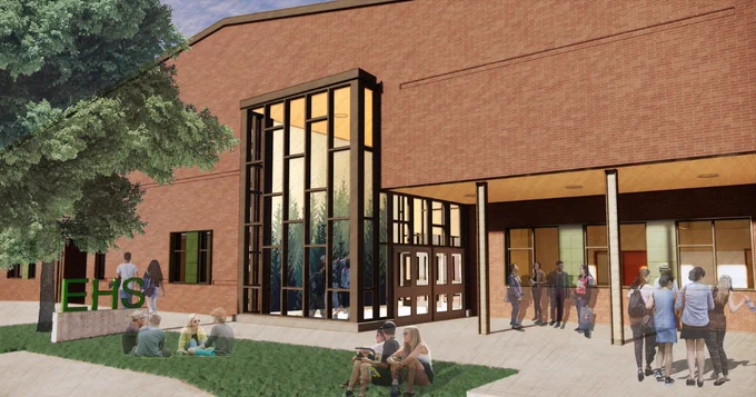 Design rendering of new Evergreen HS main entry