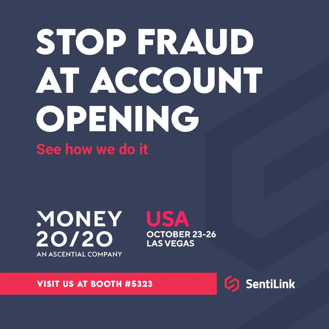 SentiLink at #Money2020USA. Come visit us at booth #5323. We stop identity fraud at onboarding for banks, fintechs and credit unions.