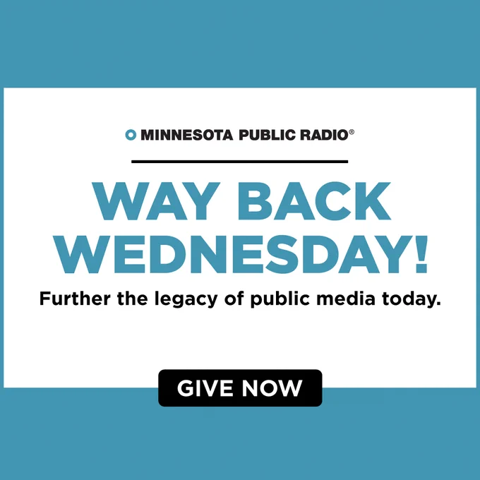 A blue and white text box saying "Way Back Wednesday! Further the legacy of public media today."