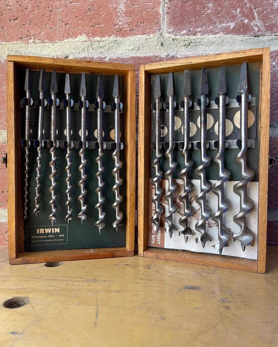 An image of a set of vintage IRWIN Auger Bits.