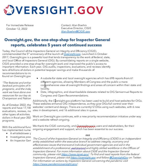 https://www.ignet.gov/sites/default/files/files/CIGIECelebratesOversight_gov5thAnniversary(PressRelease).pdf