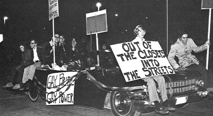 Photo of Gay Liberation Front members during the 1970 University of Iowa homecoming parade.