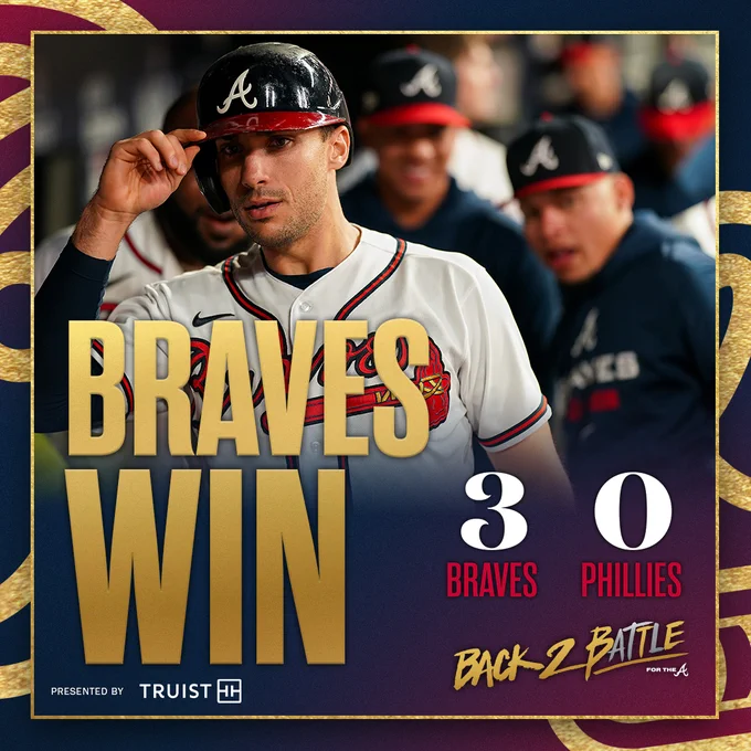Braves WIN! Final score: Braves 3, Phillies 0.