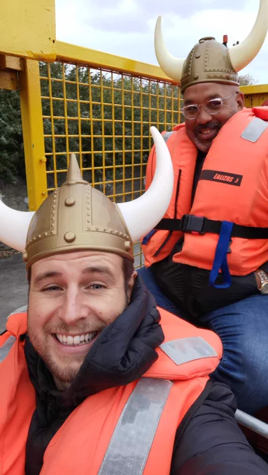 Luke and Geoff on the Viking Splash with helmets and life jackets