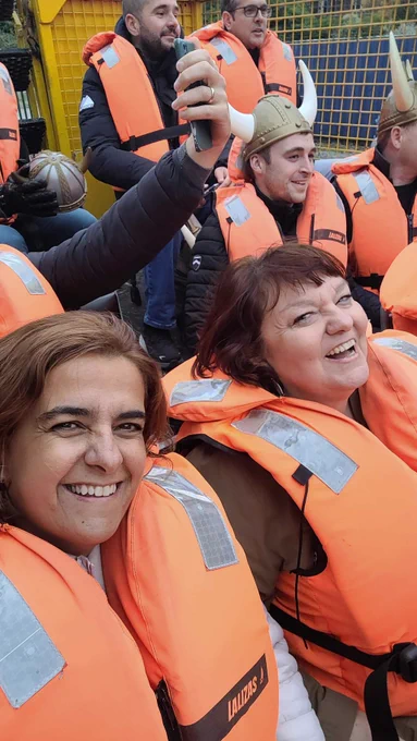 Solveigh and Catarina on the Viking Splash with lifejackets on