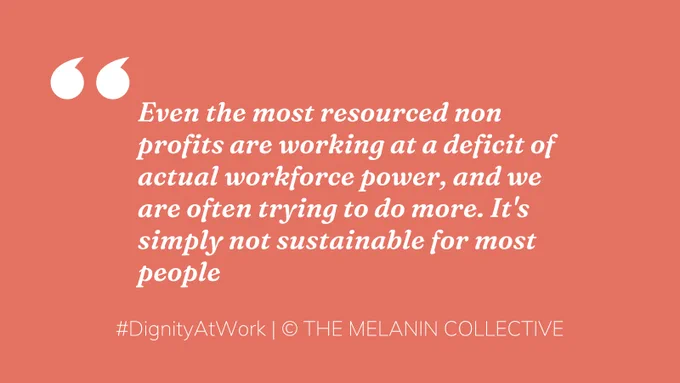A quote on a pink background: "Even the most resourced nonprofits are working at a deficit of actual workforce power, and we are often trying to do more. It's simply not sustainable."