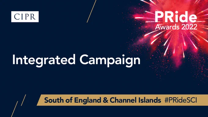 CIPR and PRide Awards logo. Integrated Campaign. South of England and Channel Islands Region.