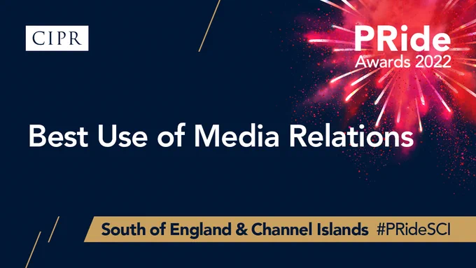 CIPR and PRide Awards logo. Best Use of Media Relations. South of England and Channel Islands Region.