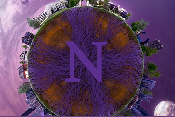 Northwestern N superimposed on the Earth. 