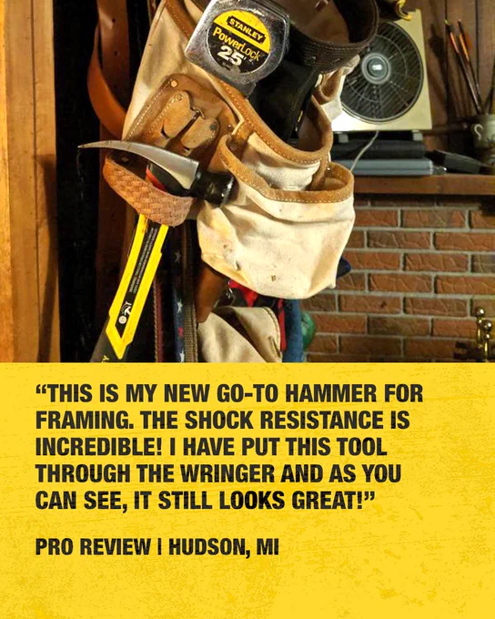 An image of FATMAX® High Velocity Hammer with an accompanying quote from a Pro. 