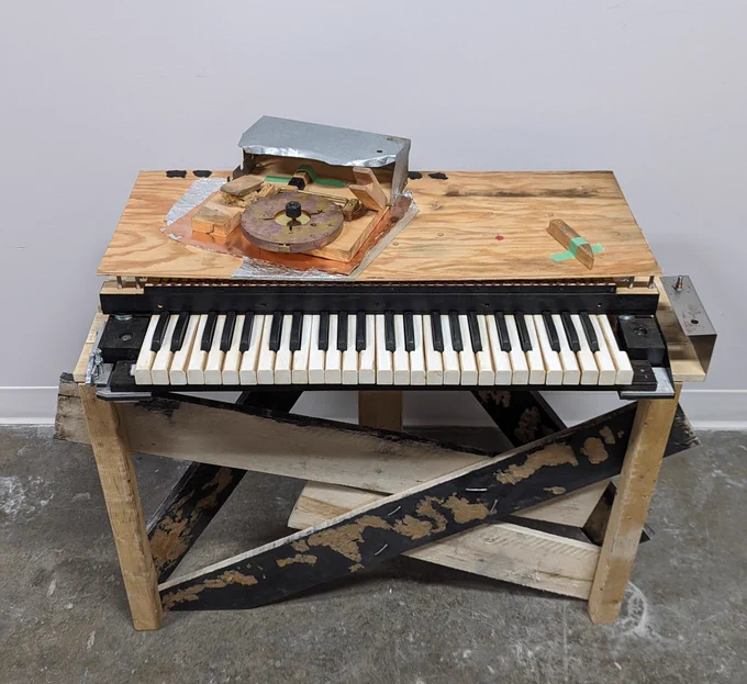 Full-scale reconstruction of the 1948 Electronic Sackbut synthesizer photographed against a neutral background.