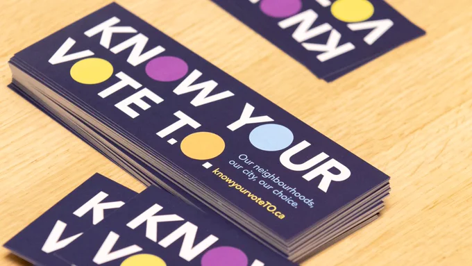 Bookmarks that say "Know Your Vote T.O."
