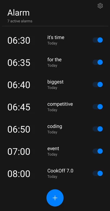 list of alarms of a CookOff 7.0 participant