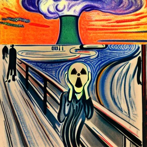 "Der Schrei" von Munch mit Kühlturm von KKW im Hintergrund.