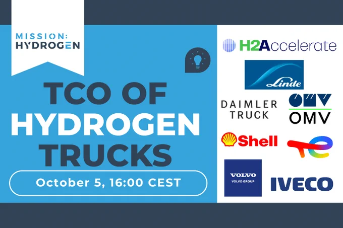 Flyer for Mission: Hydrogen webinar discussing the Total Cost of Ownership for Hydrogen Trucks by H2Accelerate