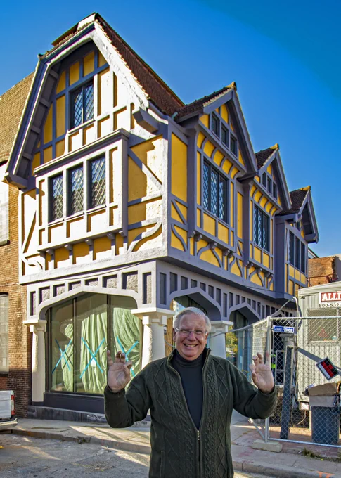 Charlie Duff, of Jubilee Baltimore, stands in front of the redevelopment of Odell's, the former nightclub that has become an educational space.