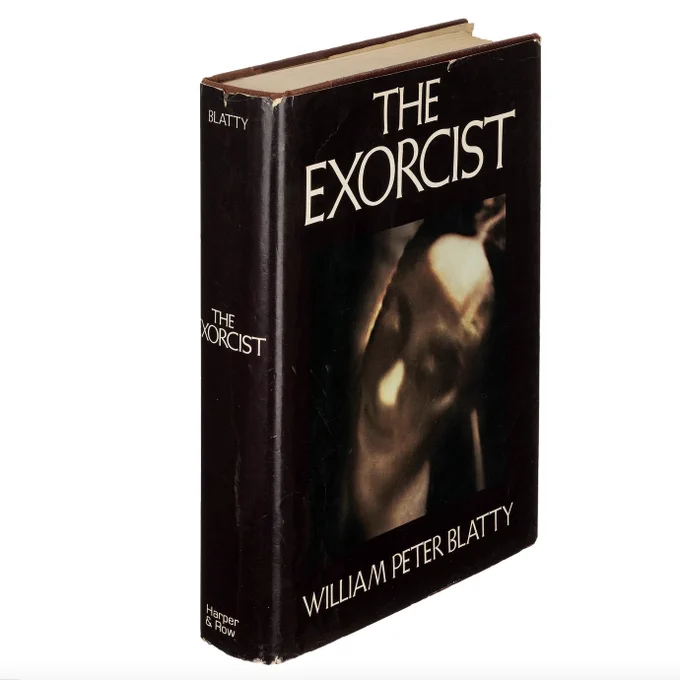 Dust jacket of the first edition of The Exorcist by William Peter Blatty (Harper & Row, 1971), designed by Frederick Cantor using Weiss Initials No. 2.
