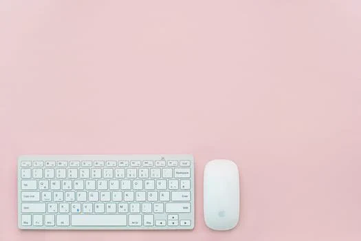 A computer keyboard and mouse arranged neatly 