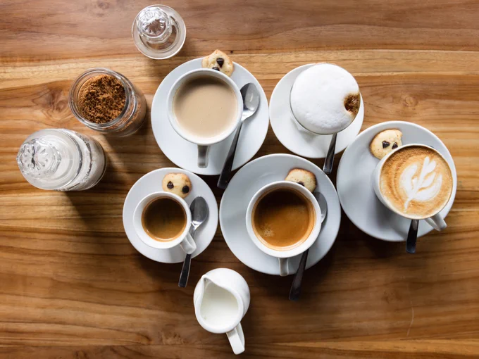 A selection of coffee mugs at a coffee morning.