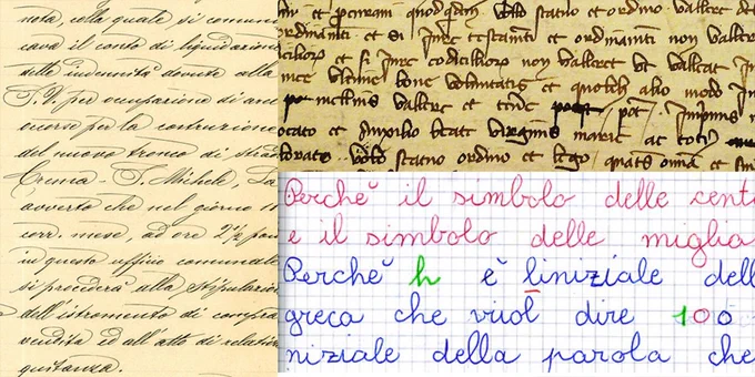 collage of three different samples of handwriting from different eras