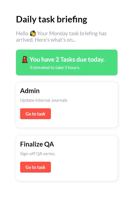 Daily briefing email screenshot