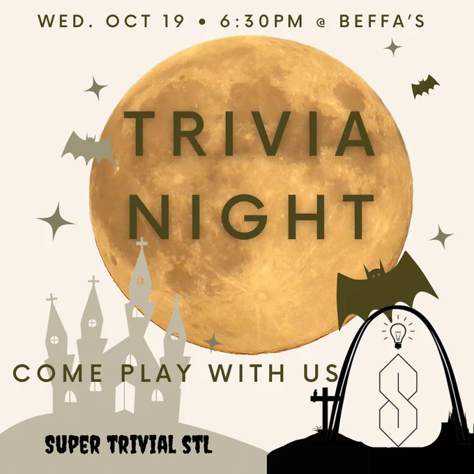 Super Trivial STL Trivia Night, Wednesday October 19 at 6:30pm at BEFFA’s