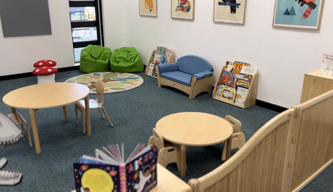 A low sofa and children's books