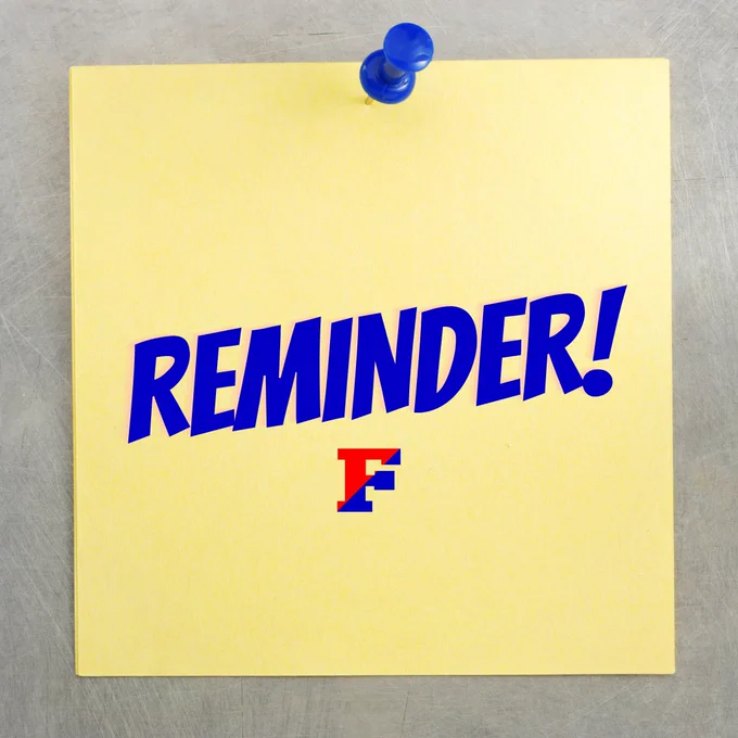 The word "reminder" is written over a graphic of a sticky note with a thumbtack through it