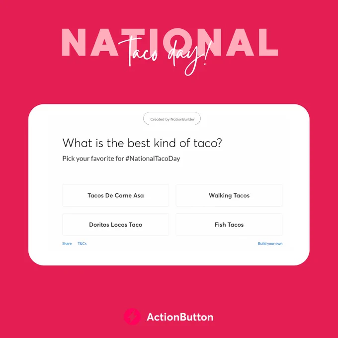 Vote on the best kind of taco for National Taco Day with Action Button