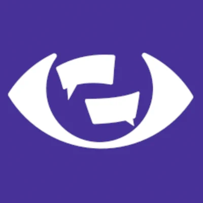 Logo zur Kampagne "Chatkontrolle STOPPEN!" - stilisiertes Auge mit zwei Sprechblasen