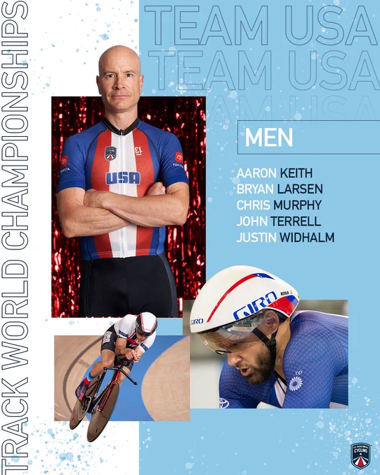 list of men on the 2022 track cycling worlds roster: aaron keith, bryan larsen, chris murphy, john terrell and justin widhalm