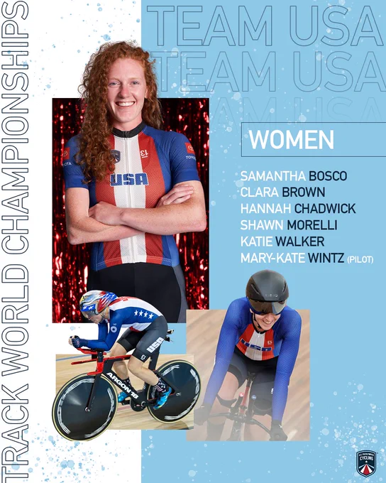 list of women on the 2022 track cycling worlds roster: sam bosco, clara brown, hannah chadwick, shawn morelli, katie walker and mary-kate wintz