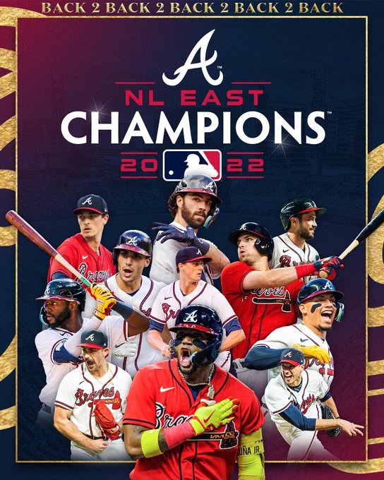 A collage of 2022 Atlanta Braves players with the caption "2022 NL East Champions." 