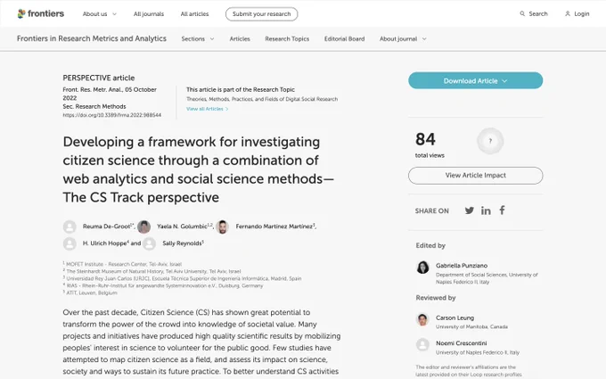 A screenshot of the article published in the Frontiers Journal