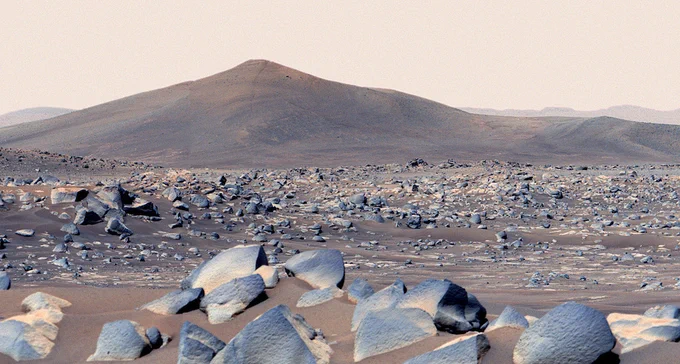 a photo of a hill in Jezero Crater taken by the Perseverance Mars rover