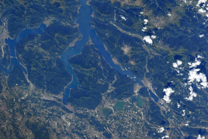 Lake Como, in Northern Italy’s Lombardy region, as seen from the International Space Station.