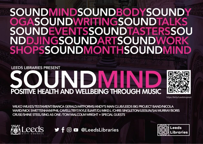 The poster for SoundMind with a QR code and logos
