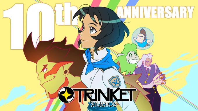 10th Anniversary Illustration featuring Mina, Thrash, Sir Woolson and other Trinket characters