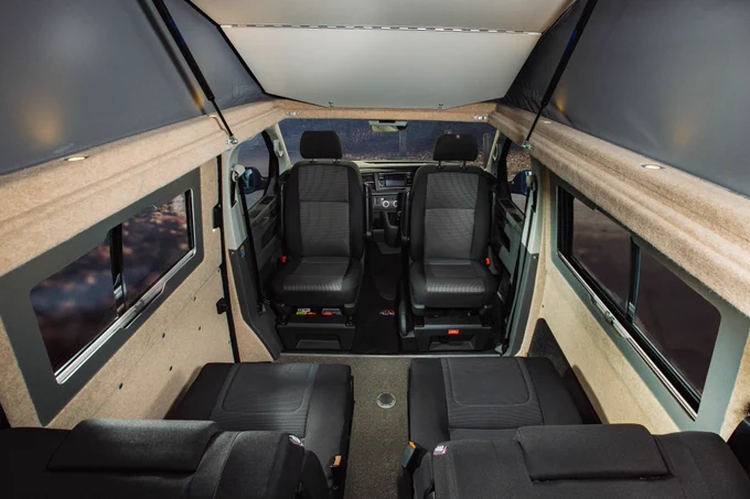 Looking down into the inside of a campervan