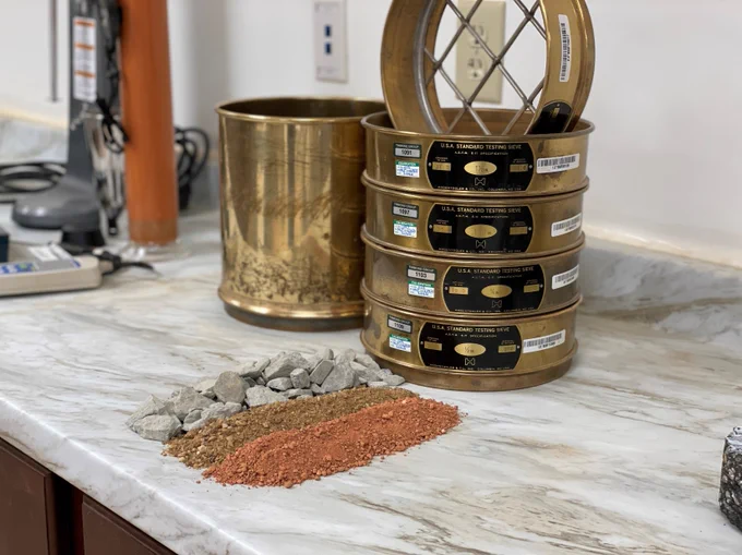 Particle Size Analyze — Uses a series of nested sieves placed in a mechanical shaker to separate the material into various size fractions.