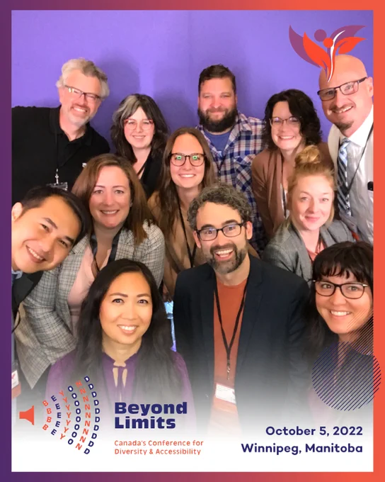 Beyond Limits Conference Committee posing in the photo booth. Top L-R: Brent Epp, Michelle Everton, Bryan Lotocki, Patricia Herbert, Kevin Myers, Middle L-R: Don Rodil, Lindsay McCombe, Karen Cooke, Brendan Boehr, April Plett, Front L-R, Kristina Kircher and Kellie Lambert.