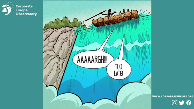 The raft is on the berge of falling and people yell:
Aaaargh!!!
Too late!