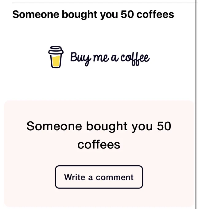 50 coffees from buy me a coffee