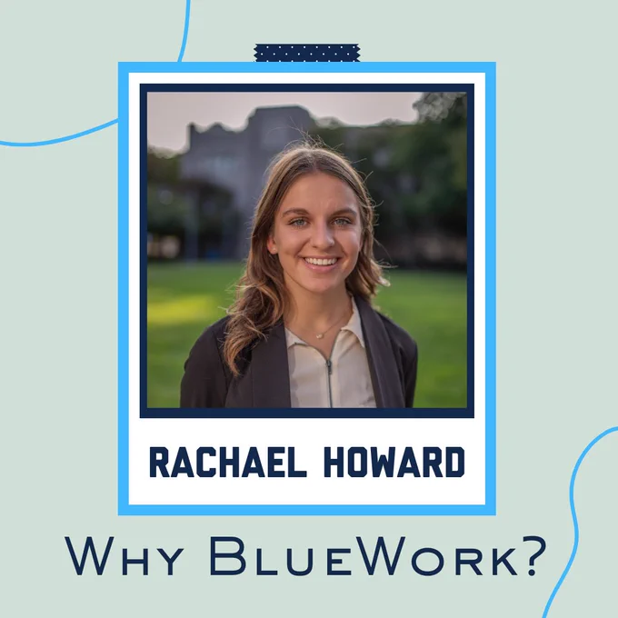 BlueWork graphic with Butler student